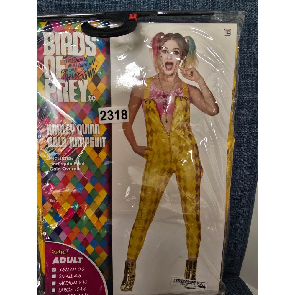 Spirit Halloween Birds of Prey Harley Quinn Gold Jumpsuit Costume XS 0-2 DC - Picture 4 of 4